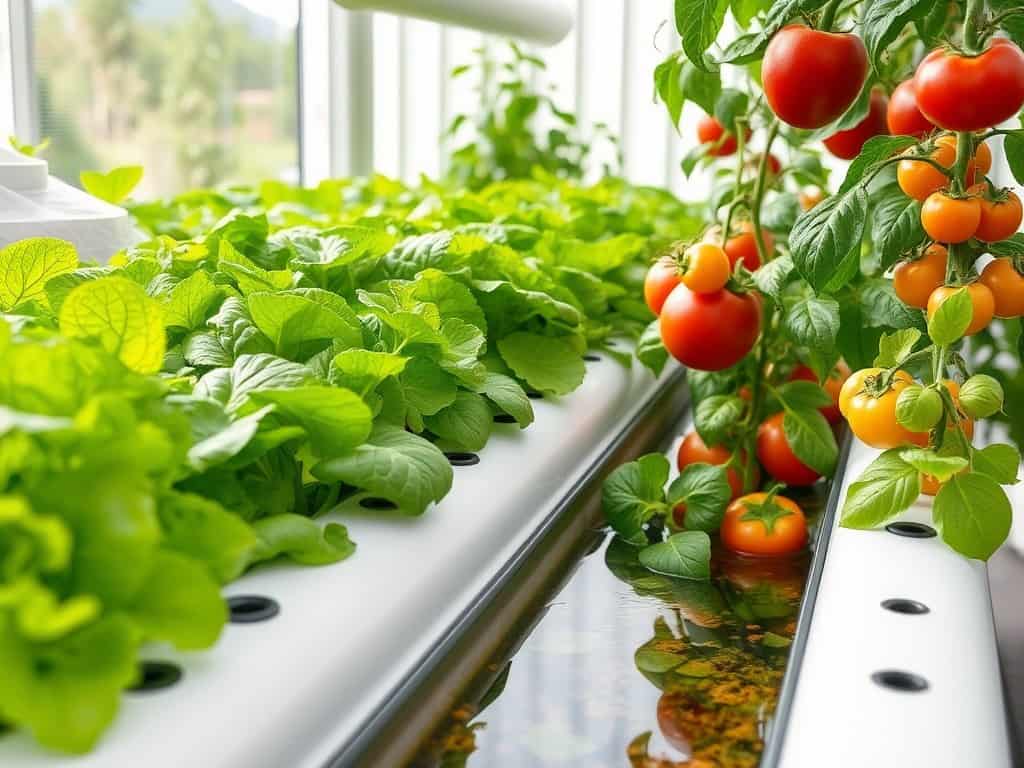 Tomatoes growing in an Ebb and Flow hydroponic system