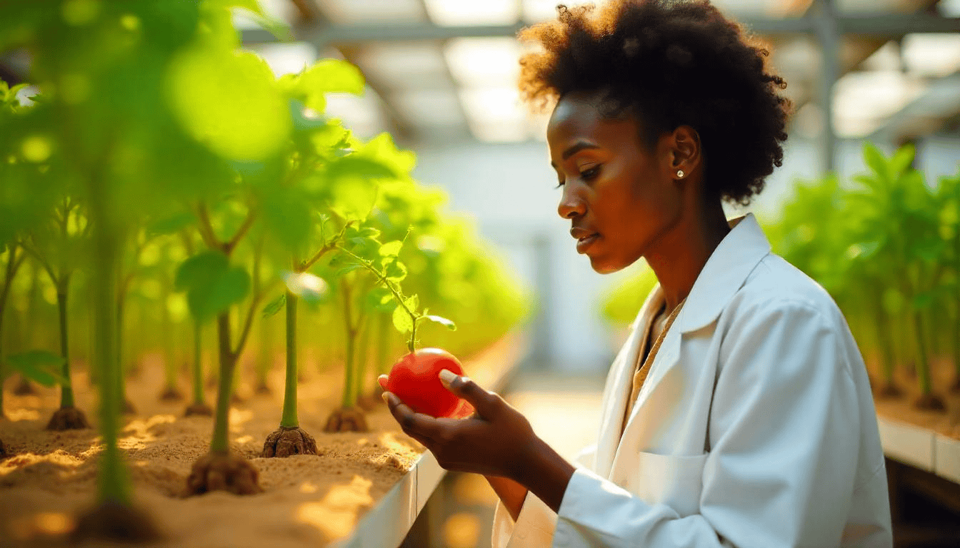 A researcher evaluating tomato plants growing in a unique sand-based cultivation medium, exploring alternative grow media for optimizing plant health and productivity.